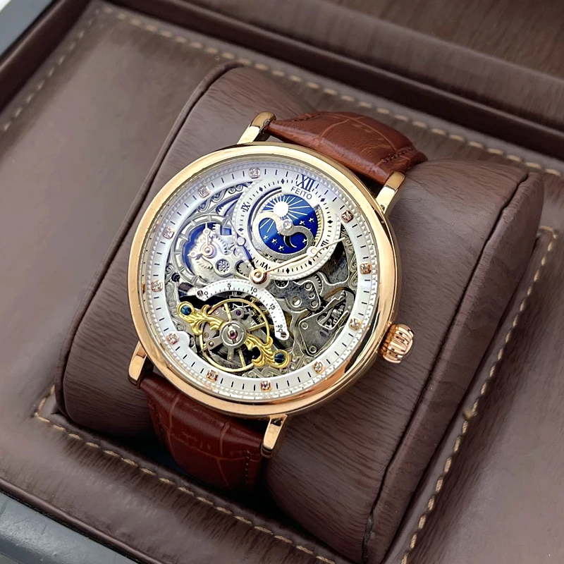 

Мужские часы мужские светящиеся водонепроницаемые темперные Мужские автоматические механические часы скелетоны