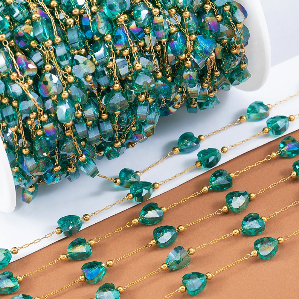 Цепочка Из Нержавеющей Стали с прозрачными камнями прозрачная зеленая цепочка