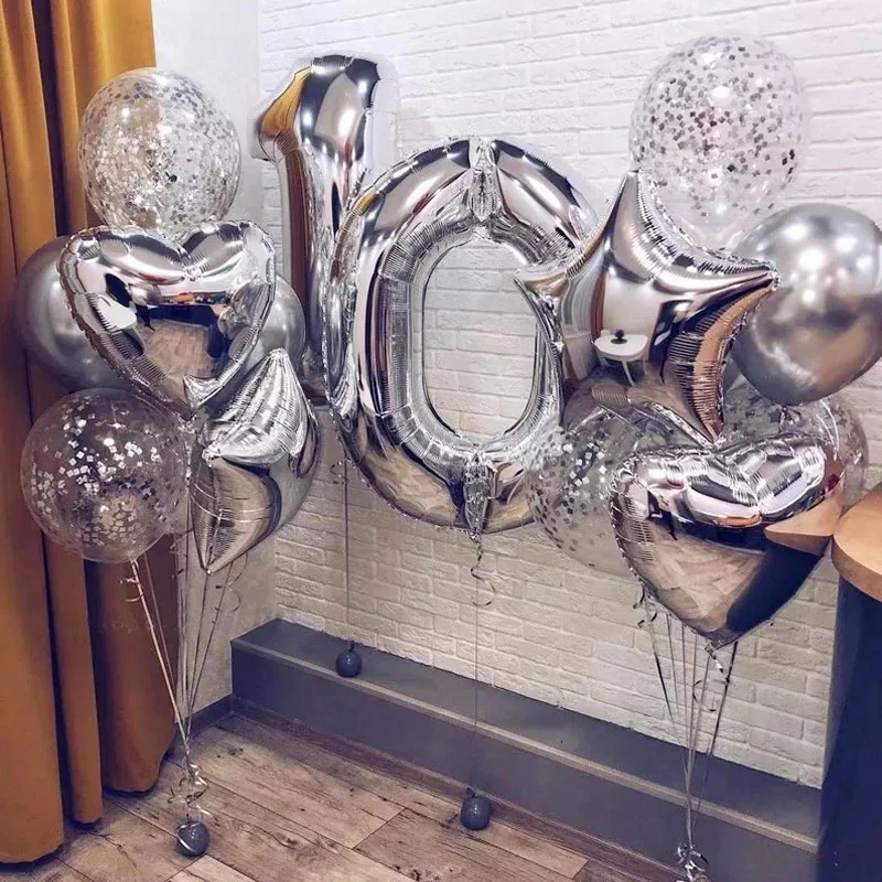 

Шары воздушные из фольги в виде цифр, звезд, сердец, 15 шт.