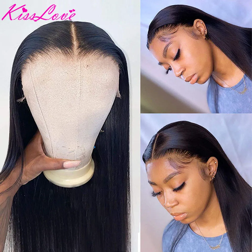 مستقيم HD شفاف 13x6 الدانتيل الجبهة باروكة من شعر طبيعي للنساء السود قبل نتف البرازيلي غلويليس شعر مستعار ذا مقدمة من الدانتيل KissLove