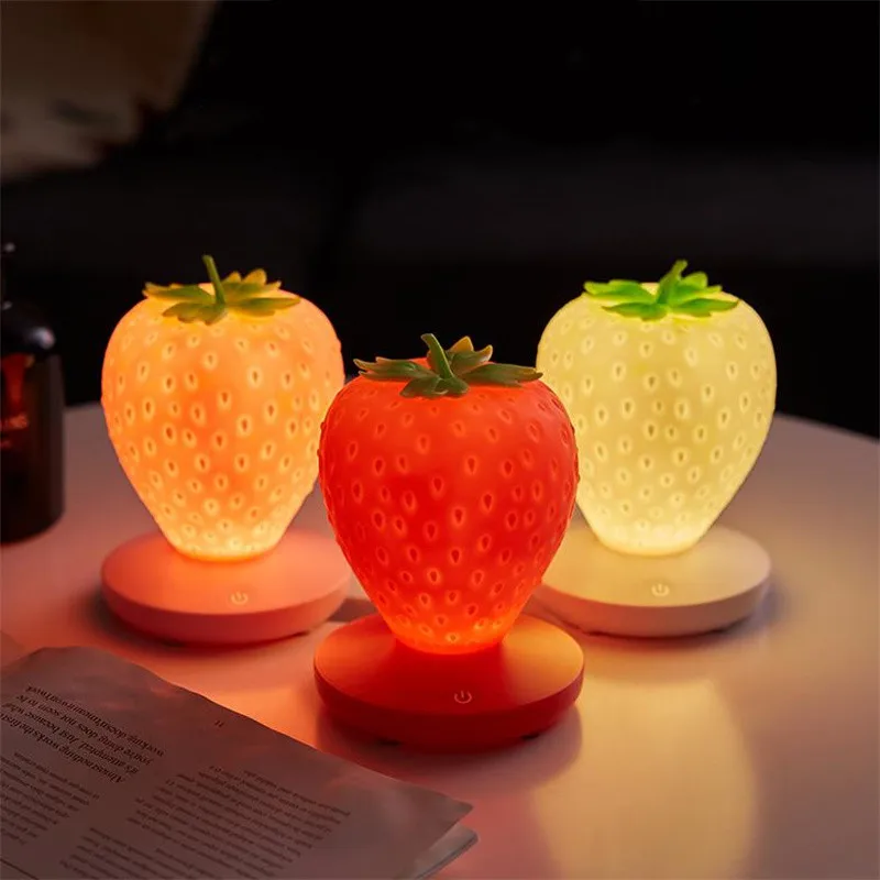 

2022 NEW LED Night Light Children with Sleeping Fun Strawberry Shape USB Charging Silicone Lamp Touch Switch Energy-saving Lamp