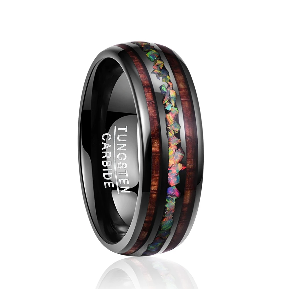 

Мужское и женское кольцо BONLAVIE, кольцо из карбида вольфрама с опалом, гавайская КоА, ширина 8 мм, цветное Радужное кольцо из вольфрамовой стал...