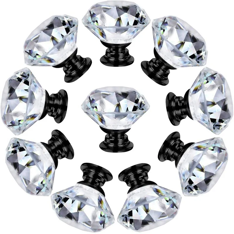 

10Pcs 30Mm Diamond Shape Crystal Glass Knobs Cupboard Drawer Pull Kitchen Cabinet Door Wardrobe Handles Hardware