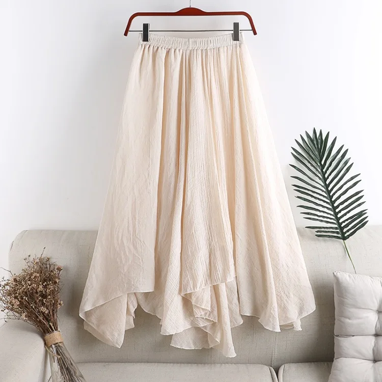 

Spring and Summer New Skirt Linen Cotton High Waist Women's Irregular Skirt Medium Length A-line Skirt