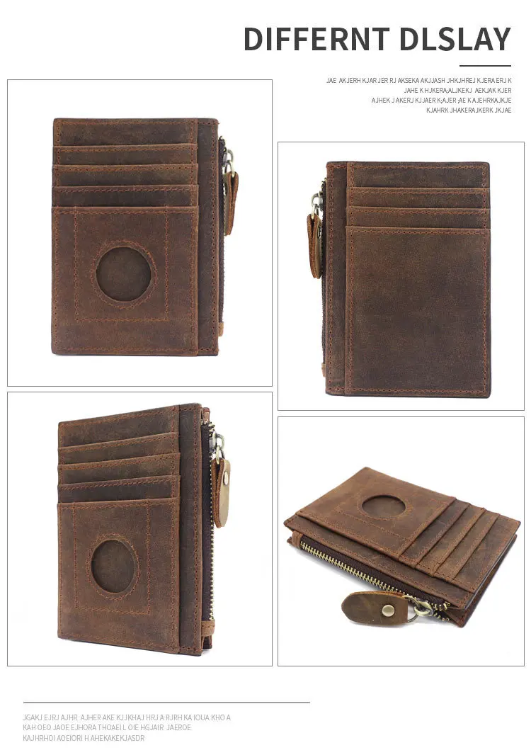 Airtag Wallet Genuine Leather Credit Card Holder for Men RFID Zipper Coin Pocket Airtag Case Mens Wallets Air Tag Cover