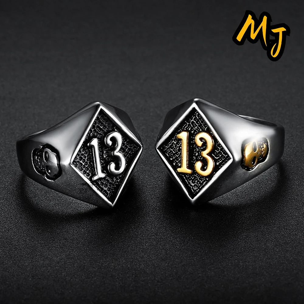 

Gothic Lucky Number 13 Skull Ring for Men Punk Hip Hop Stainless Steel Biker Number Rings Amulet Fashion Jewelry Wholesale