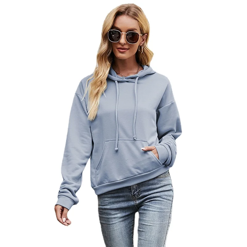 

CYDNEE College Style Vibrant Blue Hooded Collar Outdoor Casual Women's Clothing Loose Long-sleeved Sports Tops Pocket Jacket