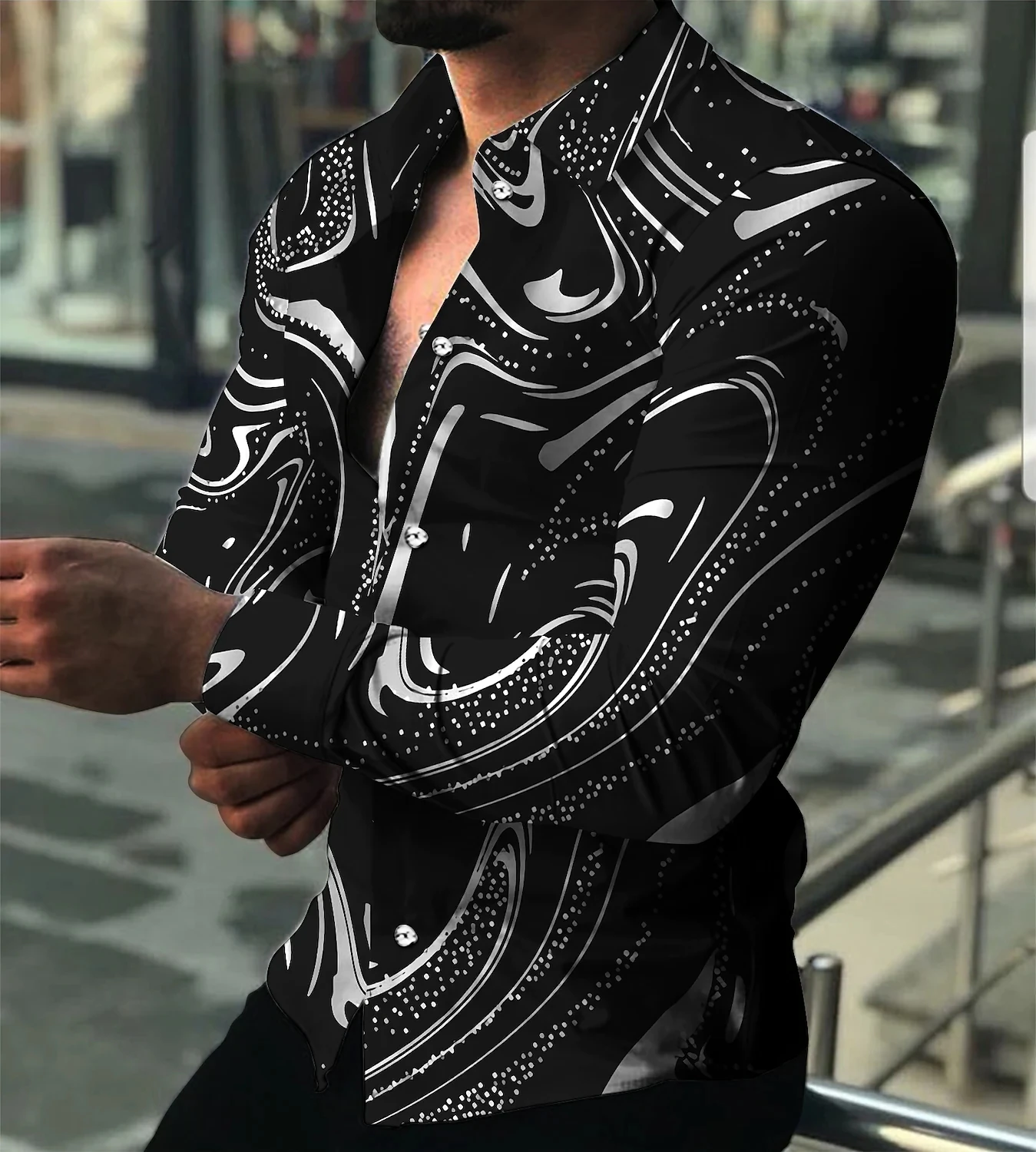 Men's Luxury Shirts Oversized Casual Shirts 3D Printed Long Sleeve Tops Mens Club Prom Cardigan Shirts Fashion Streetwear
