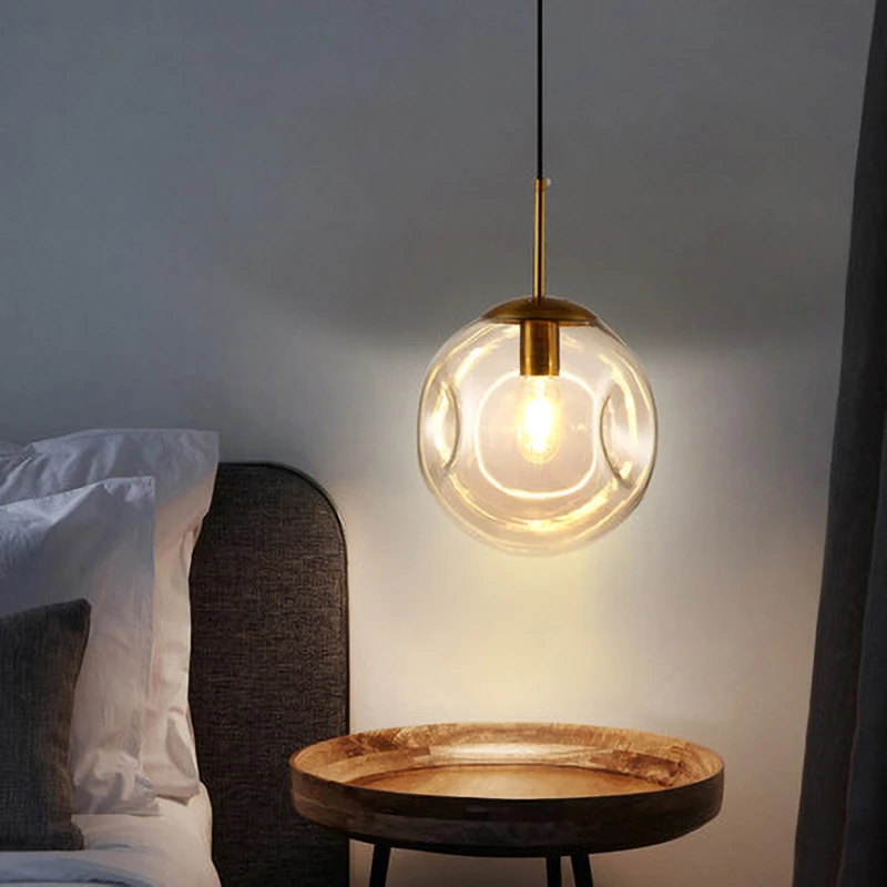 

Modern Led Pendant Lamps Loft Champagne Gray Glass Ball Dining Light Living Room Chandelier 25cm Lamp Light Fixtures