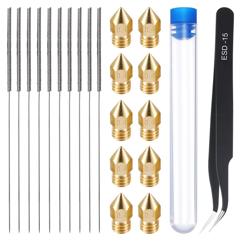 

21 Pieces 3D Printer Nozzle And Cleaning Kit 0.4 Mm Mk8 Nozzles 0.4 Mm Needles And 1 Pack Tweezers Tool Kit Stainless Steel Nozz