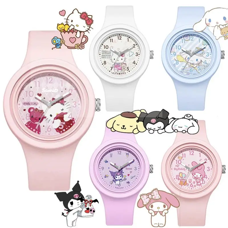 

Часы кварцевые Hello Kitty Sanrio, милые дизайнерские, милые, Kuromi, My Melody, Ins, силиконовый ремешок, аниме, цвет Коричный, подарок для девушки