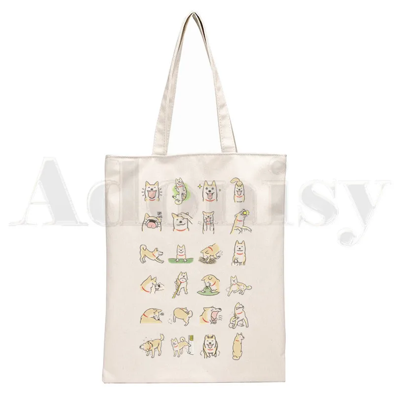 Shiba Inu Dog Japanese Print Funny Animal Harajuku Handbags Shoulder Bags Casual Shopping Girls Handbag Women Elegant Canvas Bag