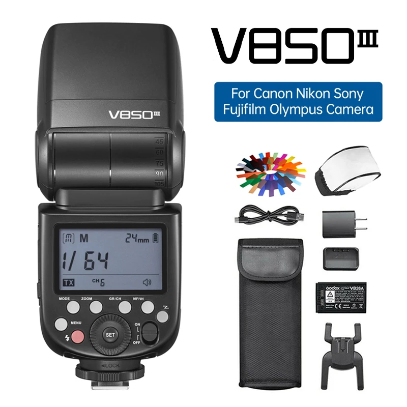 Godox V850III Вспышка Speedlite Built-in2.4GHz GN60 Беспроводная система XSystem литий-ионная батарея