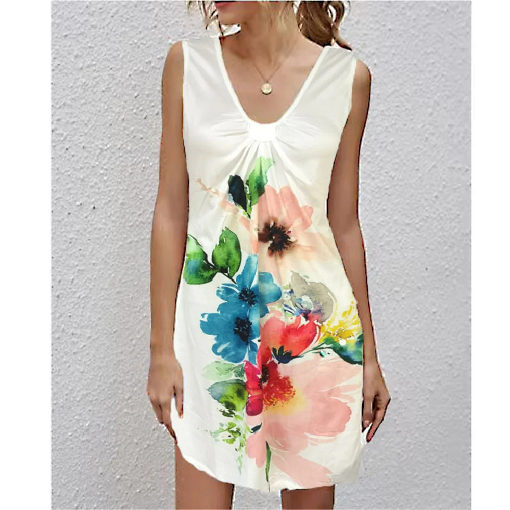 Купи Summer Women Sexy Tank Mini Dress Sleeveless V-Neck Ladies Clothing Fashion Street Tie Dye Print Dress Vintage Dresses Vestidos за 529 рублей в магазине AliExpress