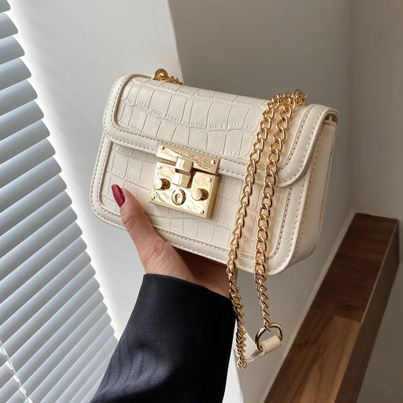 

Crocodile Pattern Lock Shoulder Bags Female New Simple Chain Handbag Fashion Mini Crossbody Bag Trendy Brand Designer Wrist Bags