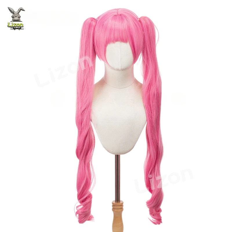 Парик для косплея Perona аниме длинные розовые завитки с хвостиками термостойкие