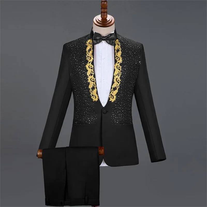 Black clothes men suits designs masculino homme stage singers jacket men sequins blazer dance star style dress stand collar