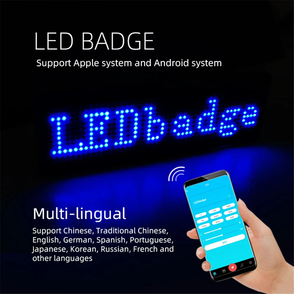 Bluetooth светодиодный цифровой значок с USB-зарядкой, программируемый именной значок «сделай сам» с несколькими языками, прочный прокручивающи...
