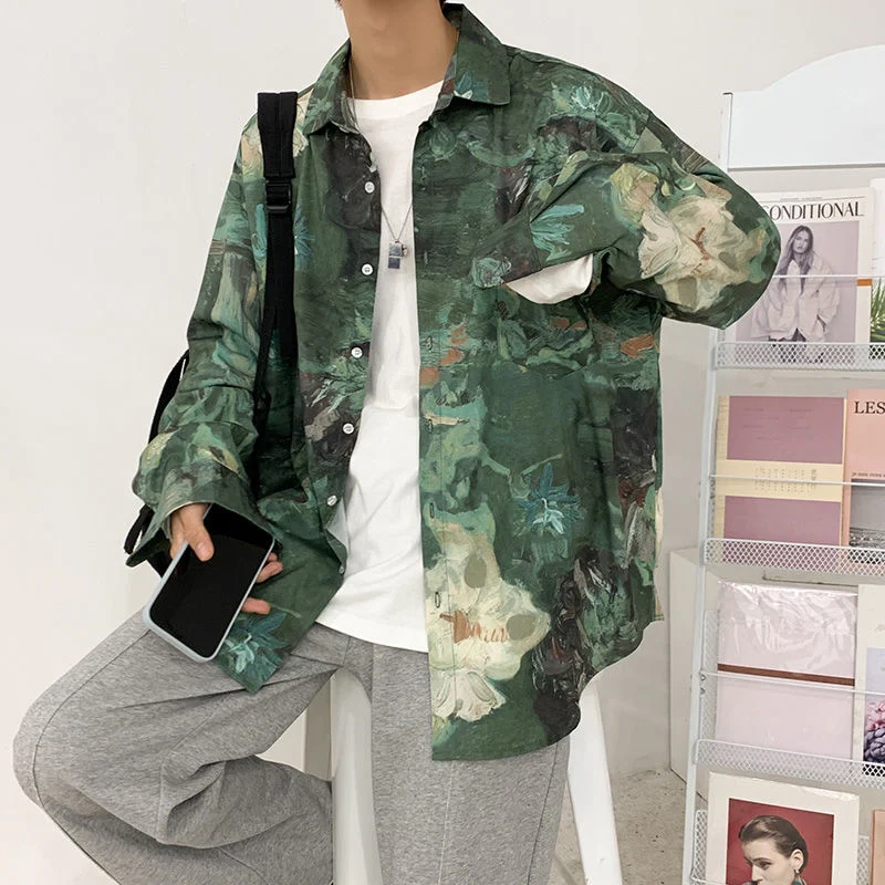 Men's Shirt Long Sleeve Loose Lotus Pattern High Quality Coat Casual Tidal Current Streetwear College Surprise Price Rushed |