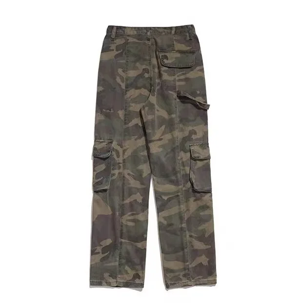 2022 Summer New American Retro Casual Trousers Camouflage Wide Leg Jeans Youth High Street Overalls Pants Trendy Clothing Men