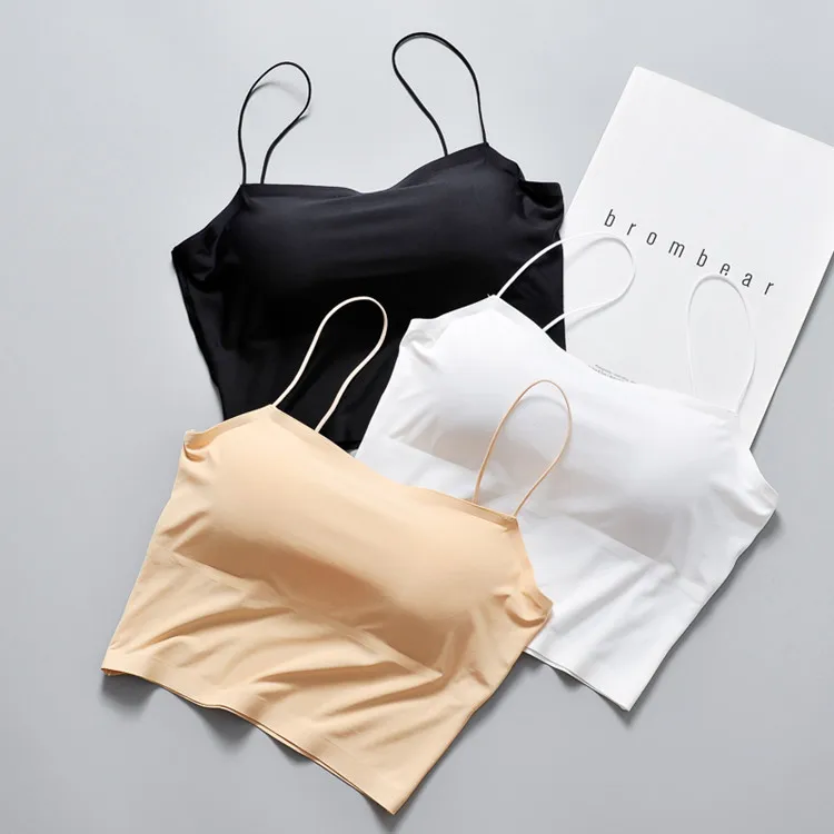 Цельный топ из вискозы на бретельках бесшовный однотонный Бюстгальтер-топ