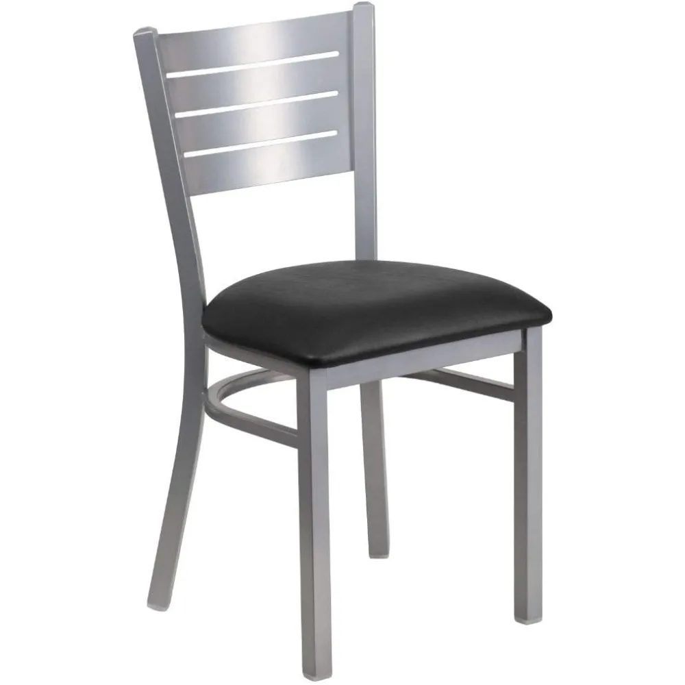 

Flash Furniture HERCULES Series Silver Slat Back Metal Restaurant Chair - Black Vinyl Seat