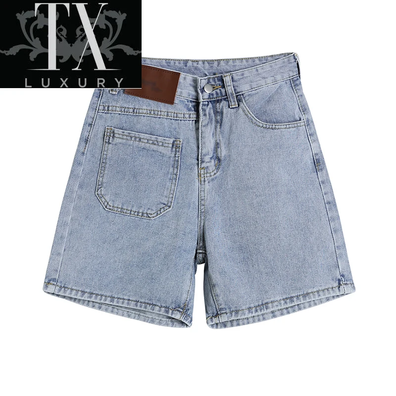 

Irregular Pockets High Waist Women Summer Fashion Korean Casual Loose A-Line Wide Leg Denim Hot Shorts Female