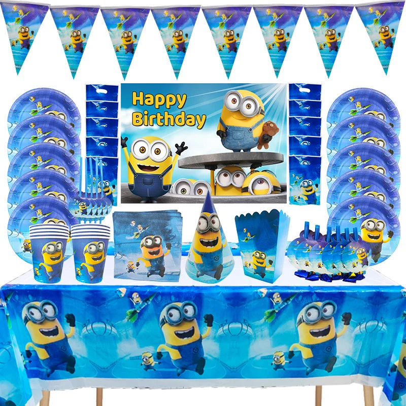 

10People Banana Man Birthday Party Decorations Party Supplies Plate Tablecloth Cup Balloons Set Disposable Tableware Girls Gift