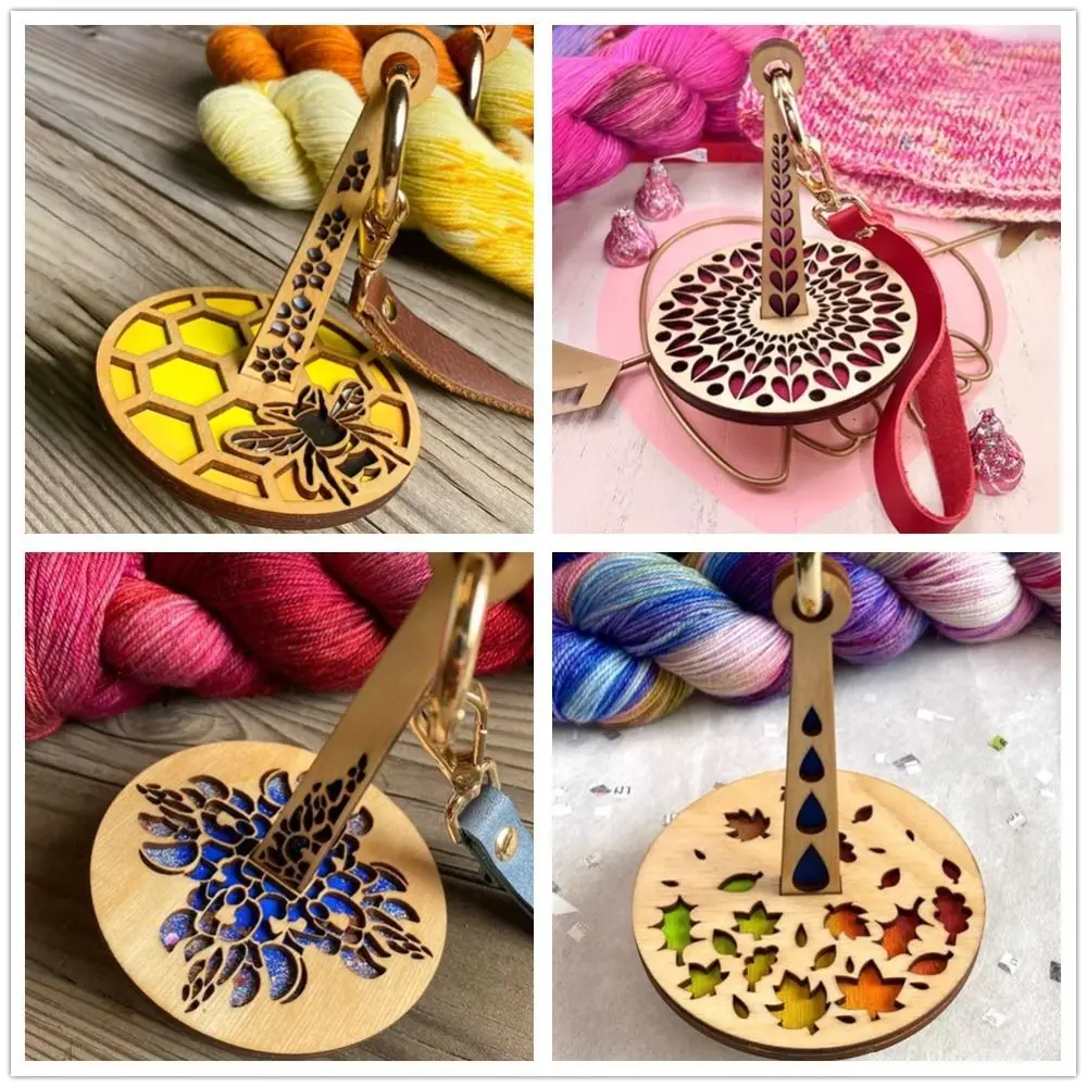 Деревянный портативный держатель для пряжи с кожаным ремешком предотвращает