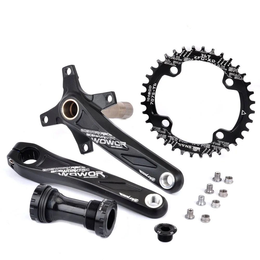 

MTB Bike Crankset Aluminum Alloy with Bottom 170mm/175mm Crank Black 32/34/36/38/40/42T Plate Bicycle Crank Chainwheel 104BCD