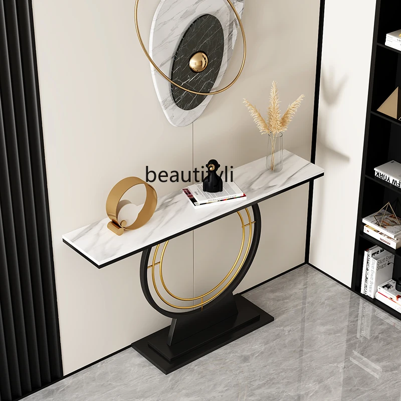 

zqAmerican Entrance Cabinet Narrow Stone Plate Console Tables Ultra Narrow Simple Modern Light Luxury Console Tables
