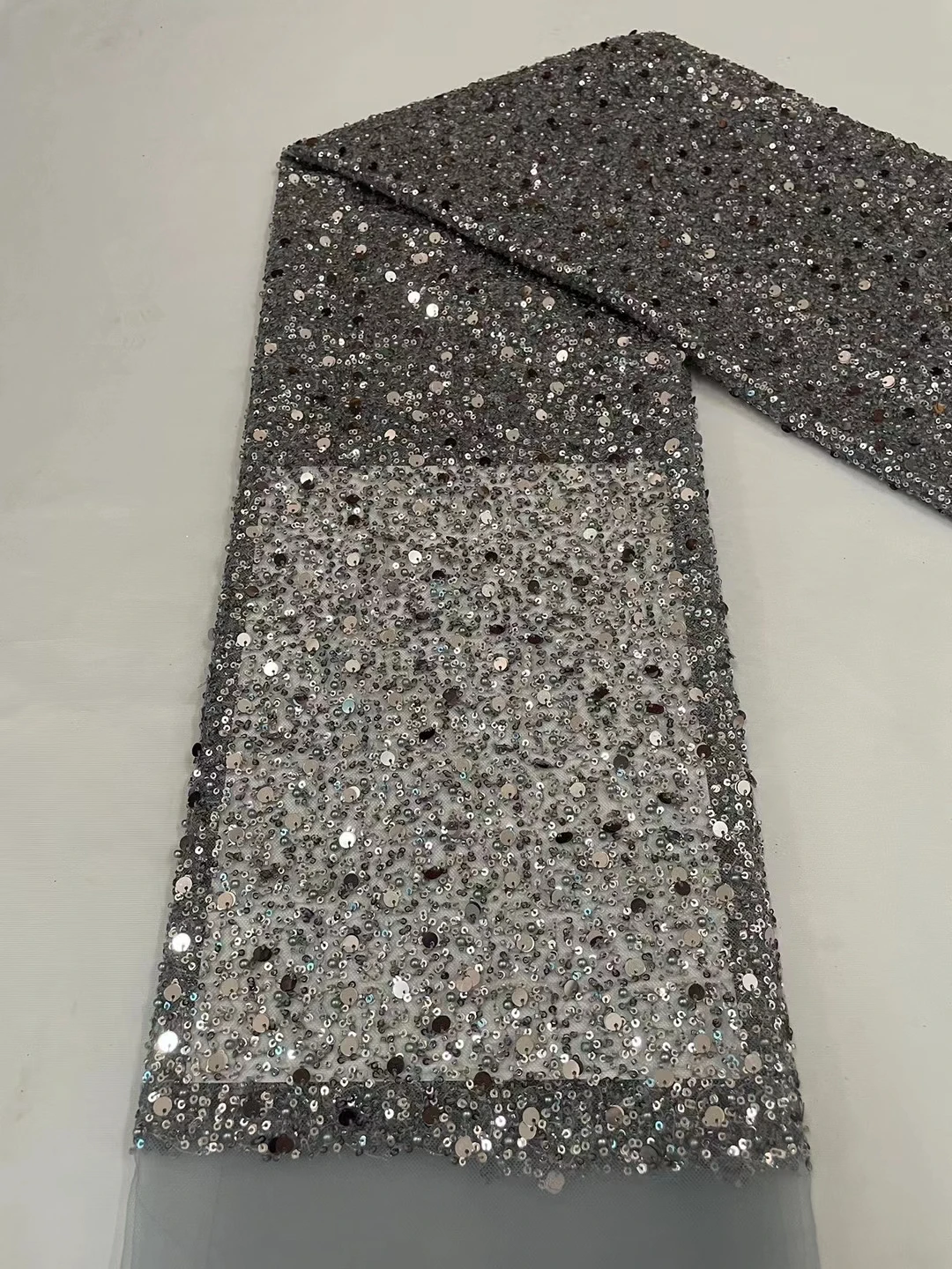 

5y Latest Africa Embroidered Tulle Net Fabric With Beads High Quality Luxury With Sequins Net Lace For Evening Or Party Dress