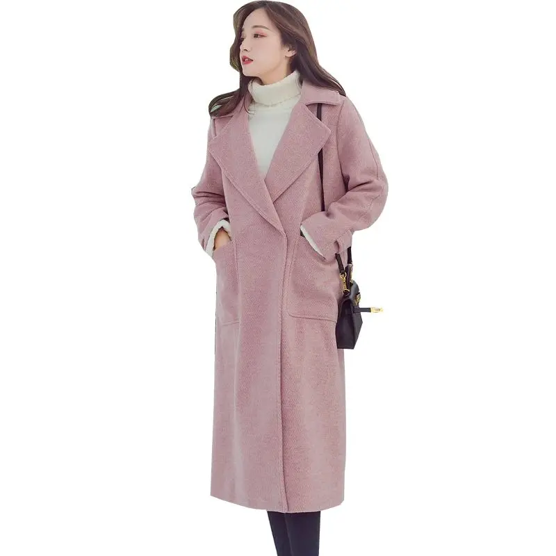 2022 New Woolen Jackets Women's Winter Fashion Lapel Solid Female Clothing Cashmere Outerwear Casual Loose Long Wool Coat Top