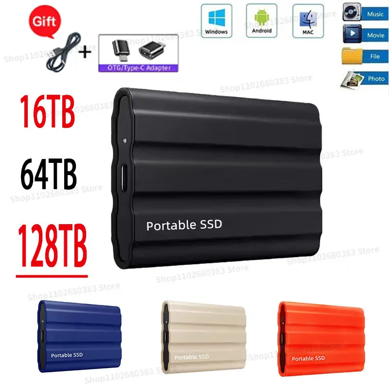 

External SSD 32TB 8TB 4TB Mobile Solid State Drive Flash 128TB TypeC USB3.1 16TB Mini Slim High Speed Transfer SSD Memory Device