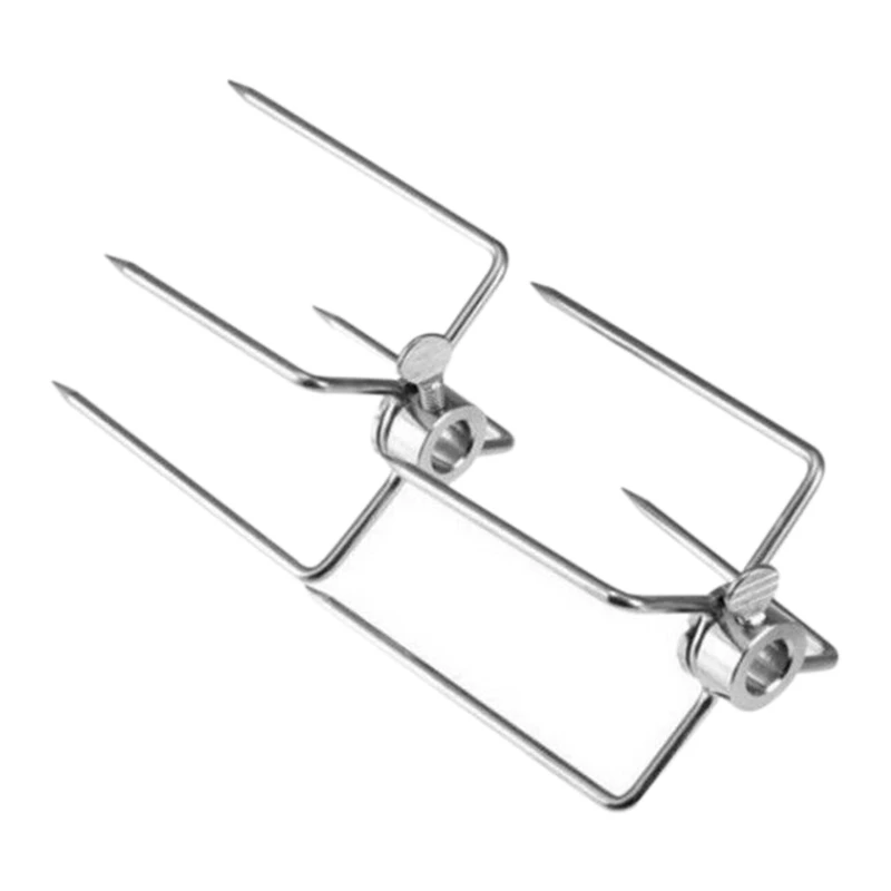 

Promotion! 2Pcs BBQ Rotisserie Meat Forks Clamp Grill Meatpicks Stainless Steel Barbecue Skewer