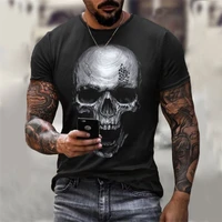 mens summer skull short sleeve casual streetwear 3d printed top
