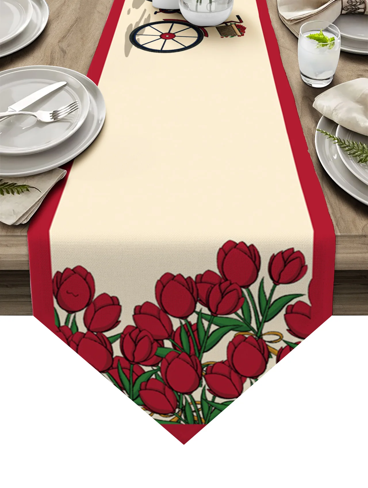 

Цветок тюльпана, велосипедные настольные дорожки, праздничный яркий фон, свадебное украшение, скатерть для стола из хлопка и льна