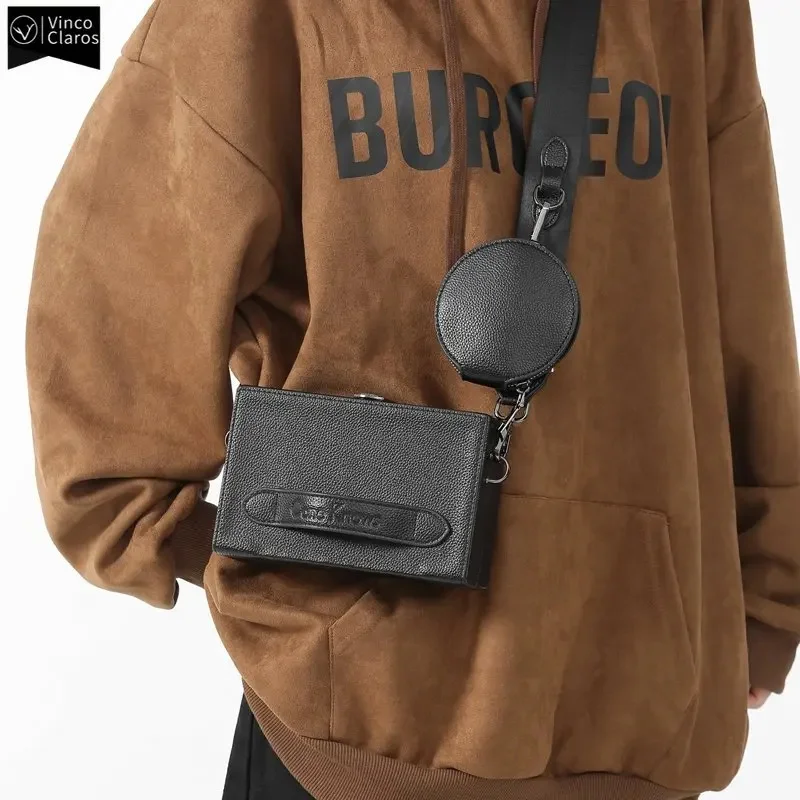 

2 Set Trend Box Bag Personality Design Men's Shoulder Bag Fashion Streetwear Crossbody Bags for Men Quality PU Leather Purse