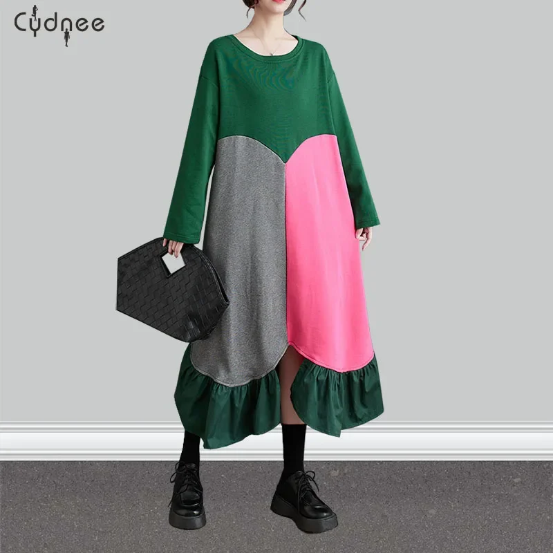 Модное женское платье-рубашка в стиле пэчворк большого размера