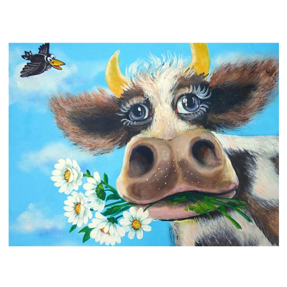 

KamyYi Diamond Cow Daisy DIY Inlaid Rhinestone Art Square/Round Diamond Full Embroidery Home Decoration Gift