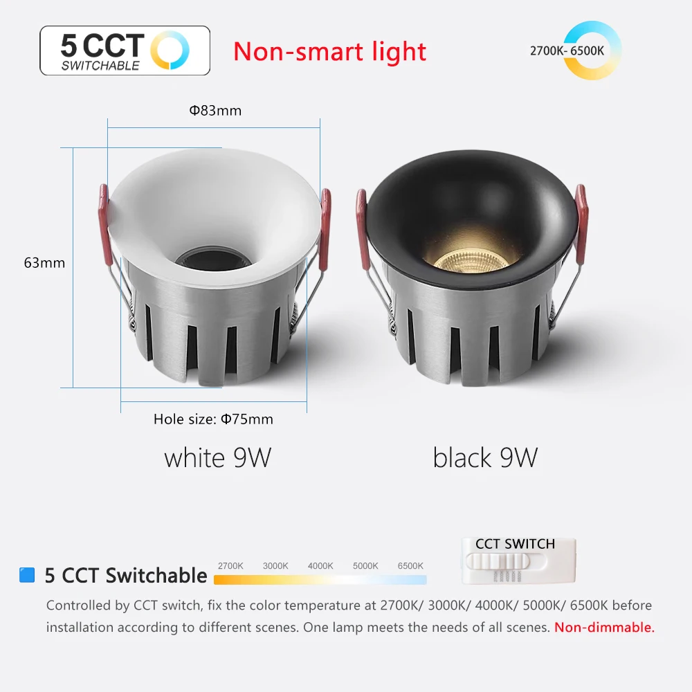 

LINGYU Встраиваемый светодиодный потолочный светильник 9 Вт 5 CCT