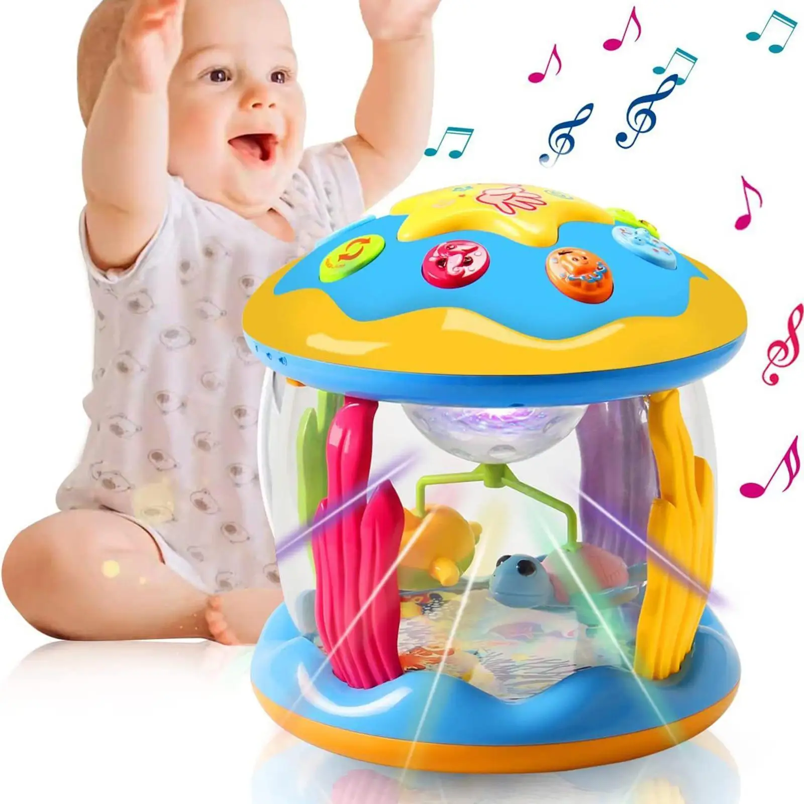 

Kids Hand Drum Music Lighting Toy 360 Degree Rotation Projector Toys Animal Learning Toys Gift Children Glowing Music Sea P7m7