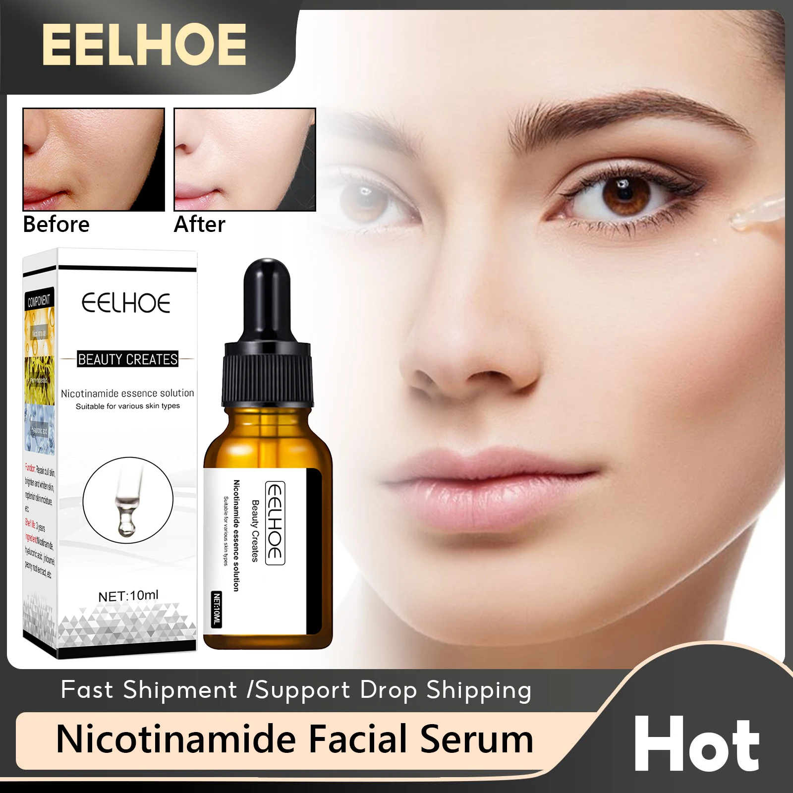 

EELHOE Shrinking Pore Face Serum Remove Dark Spots Whitening Anti Wrinkle Moisturize Brightening Skin Niacinamide Facial Essence