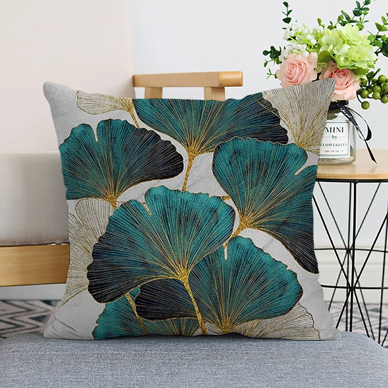 45x45cm Ginkgo Biloba Polyester Cushion Cover Black Golden Leaves Waist Pillow Case Living Room Chair Sofa Home Decoration