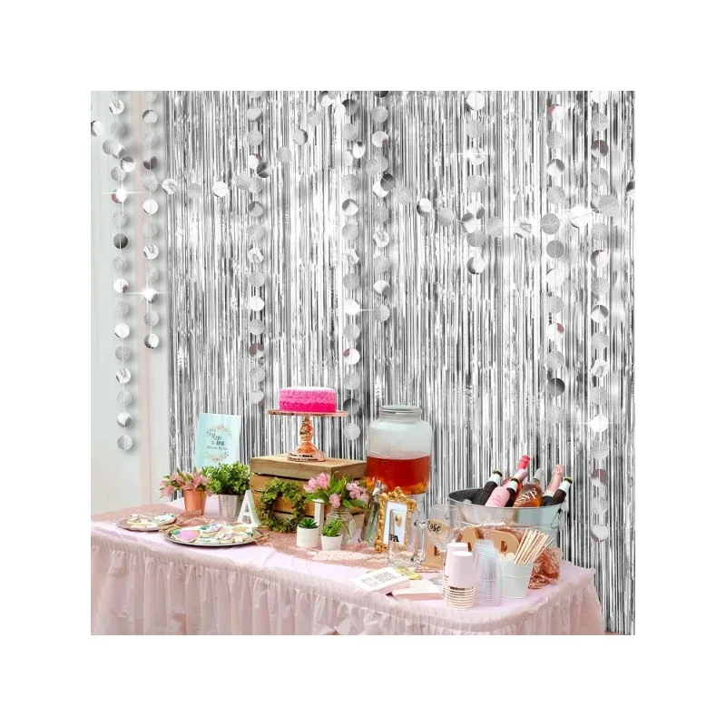 Серебряная бахрома мишура занавески фотообои украшения с Блестками Круг