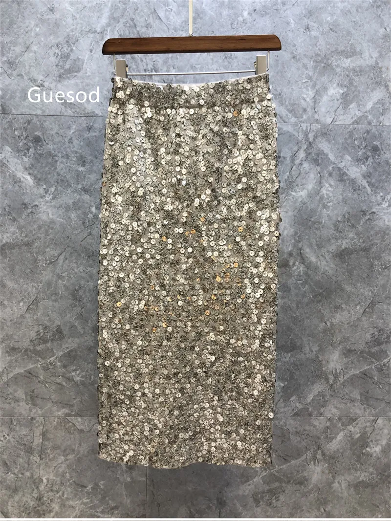 

Women Cotton Wool Bud Skirt Sequins Handmade Elegant Skirt Female Spring Ladies Long Skirt New Guesod