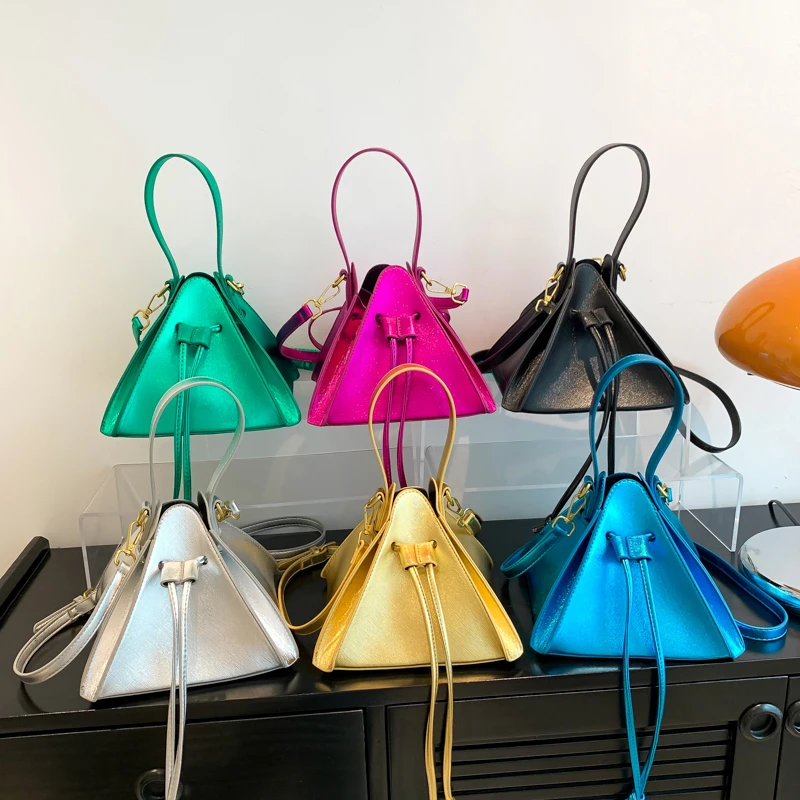 String Party Handbags for Women 2023 New Triangle Fashion Crossbody Bag High Quality Luxury Patent Leather Woman Shoulder Bag