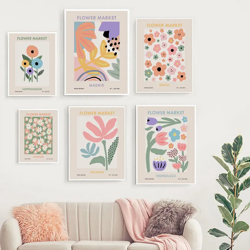 Pastel Colors Flower Market Matisse Pink Violet Wall Art Canvas Painting Posters and Prints Pictures for Living Room Decor |