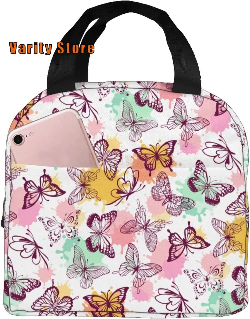 

Красочная Термосумка для ланча в виде бабочки, изолированная коробка для пикника для женщин и девушек, моющаяся и многоразовая