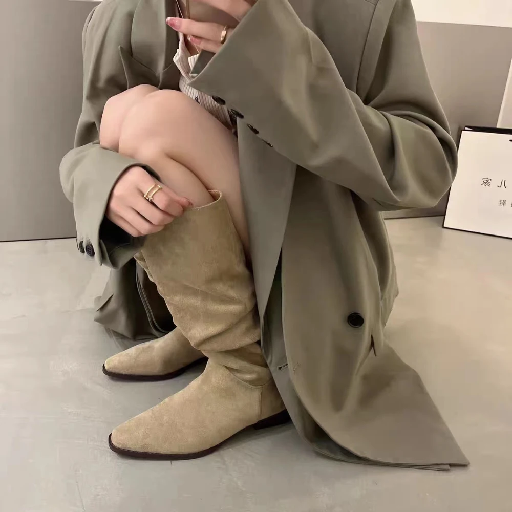 Western cowboy thick heel pile shoes women autumn style 2023 new but knee boots female style big girt female boots